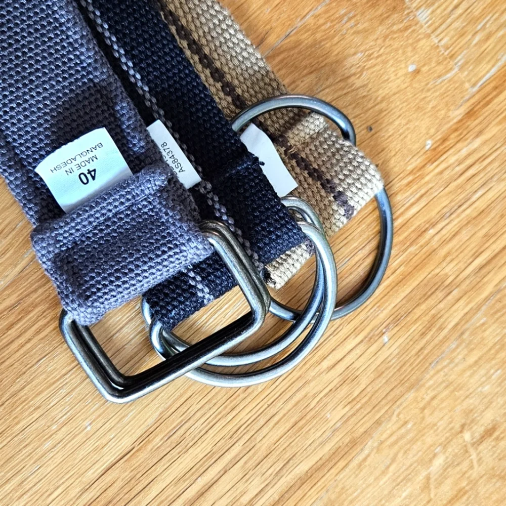Lot of 3 Canvas D-Ring Web Belts Size 40 Gray Black Khaki Casual Military Style